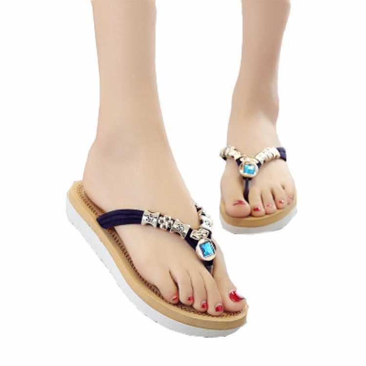 New Women's Sandals Summer Flat ToedFlat Sandals With Sandals And Slippers Beaded Diamond Flip Flops Beach Shoes Bohemia