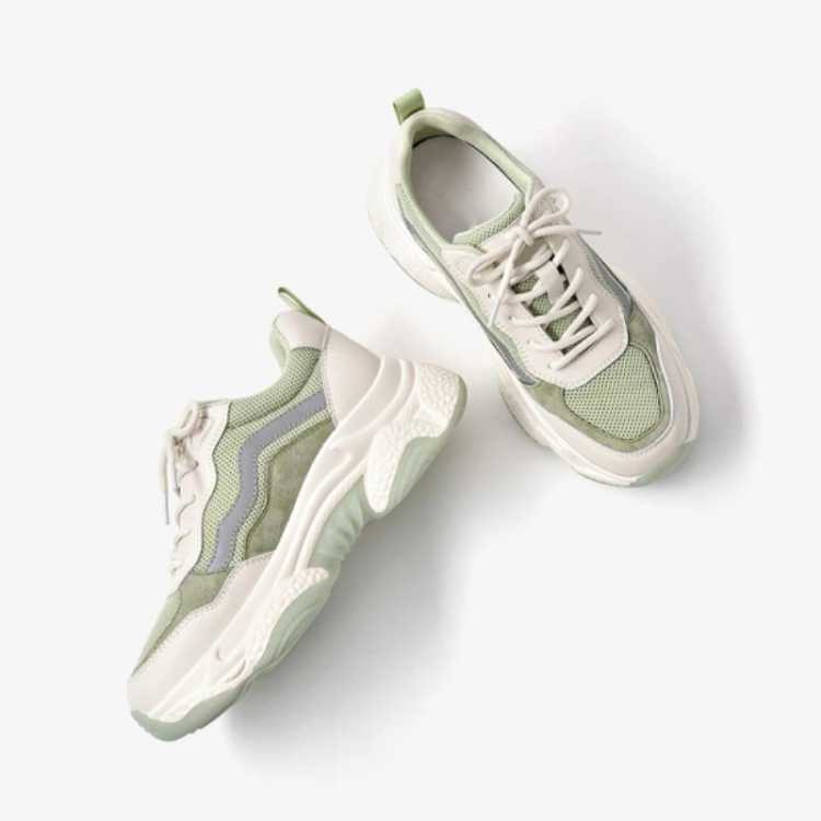 Sneakers Women Mesh Cow Leather Mixed Colors Lace Up Closure Thick Sole Ladies Casual Shoes Handmade 29359