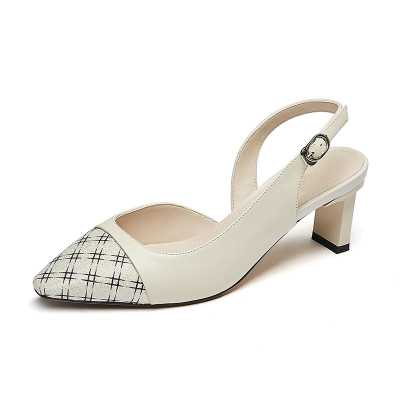 Women's Sandals Pointed Toe Pumps Patchwork Slingback Office Ladies Fashion Buckle Strap Thick Heels Summer Shoes