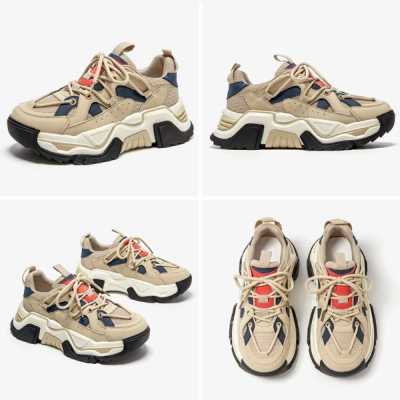 Sneakers Women Synthetic Leather Mesh Mixed Colors Lace Up Platform Ladies Vulcanized Shoes Handmade 29414