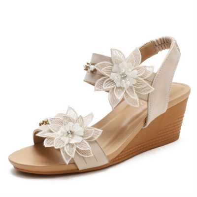 2021 wedge sandals women shoes for woman casual summer gladiator rome Flower Rhinestone pearl ladies sandles sandalias