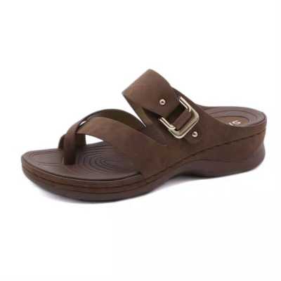 2021 New Summer Women Cork Slipper Casual Beach Double Buckle Non slip Outside Nubuck Leather Slip on Slides Shoe