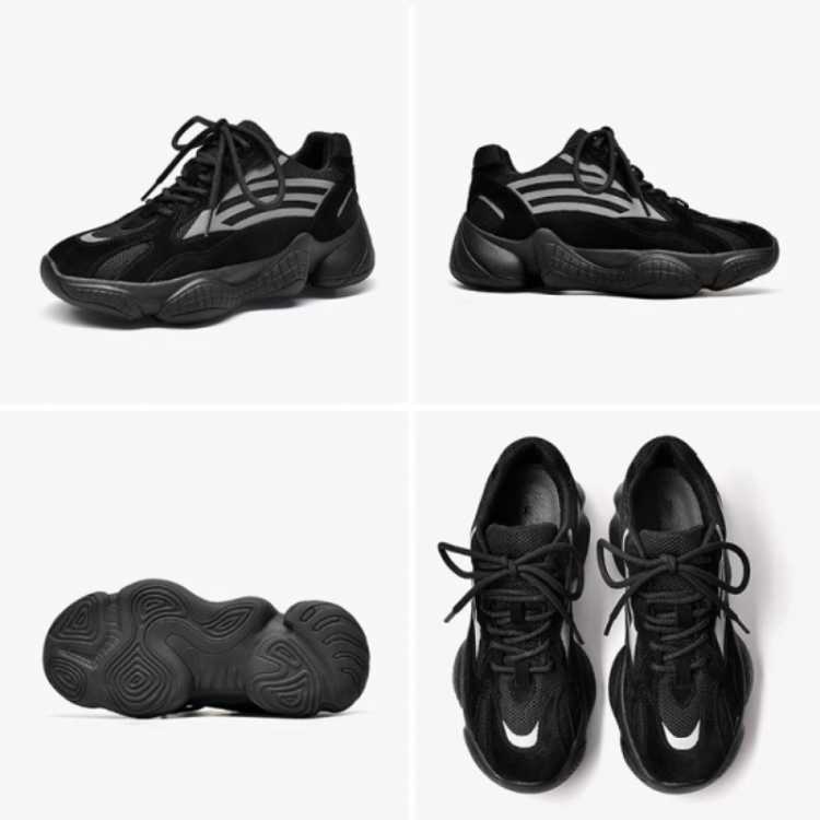 Sneakers Women Suede Leather Mesh Round Toe Cross Tied Platform Lady Casual Dad Shoes Handmade 29347