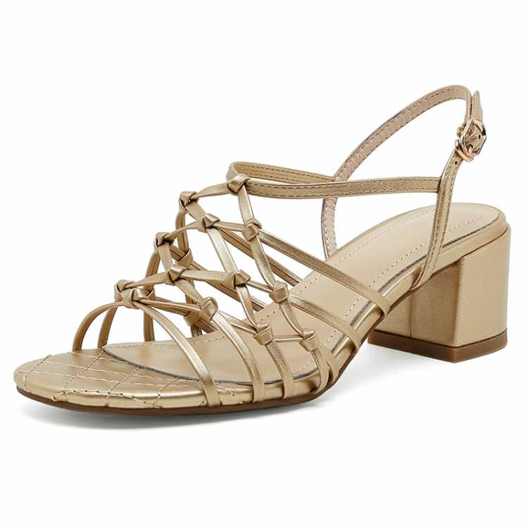 Ladies Fashion Golden MICROFIBER Weave High Heels Sandals Women Summer Casual Shoes Sandales Femmes 2021