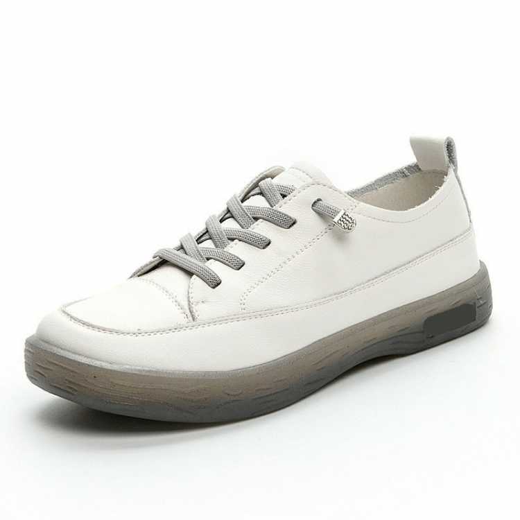 Loafers Ladies Genuine Leather Large Size Spring New Lace up White Shoes Women Fashion Casual Soft Sole Flat Shoes Women