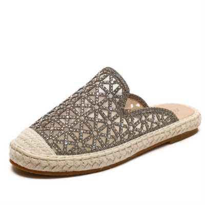 2021 new summer Baotou cool slippers diamond slippers versatile straw fisherman's shoes fashion women's shoes