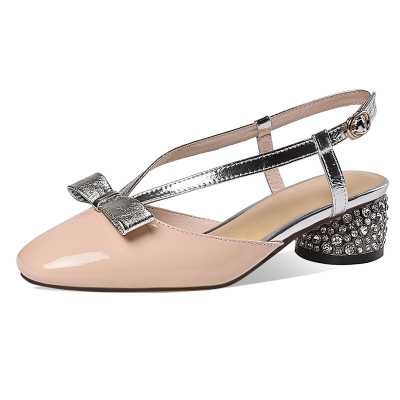 Ladies Genuine Leather Rhinestone Med Heels Sandals Women Summer Party Shoes Sandales Femmes nouveau 2021