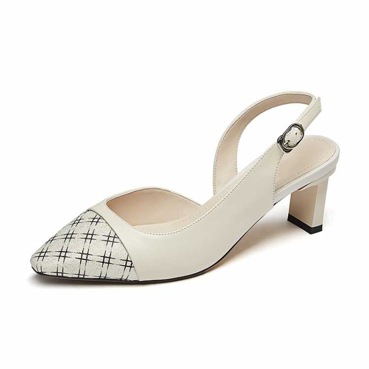 Women's Sandals Pointed Toe Pumps Patchwork Slingback Office Ladies Fashion Buckle Strap Thick Heels Summer Shoes