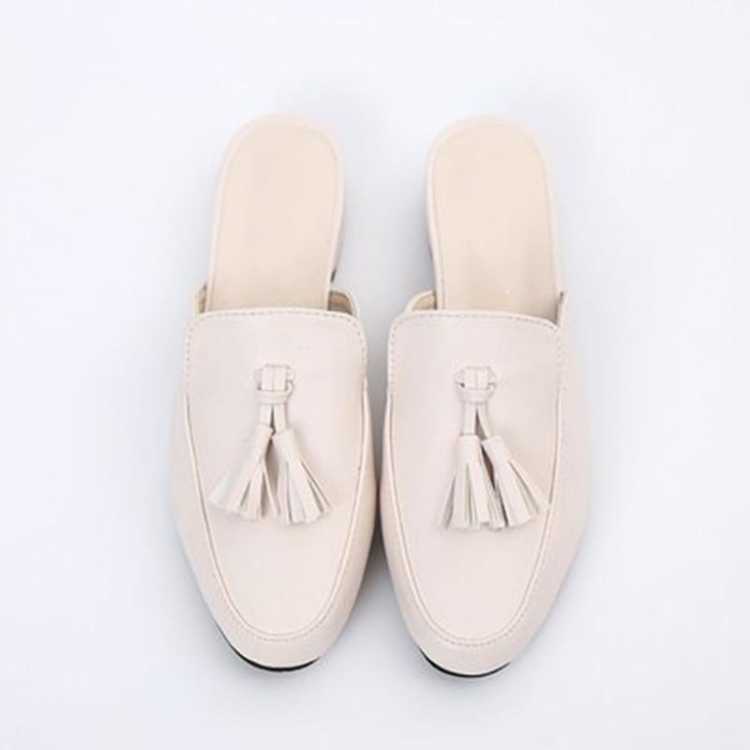 Women Tassel Mules Woman Fashion Leather Women's Low Heels Outdoor Slippers Ladies Slip On Closed Toe Female Casual Shoes
