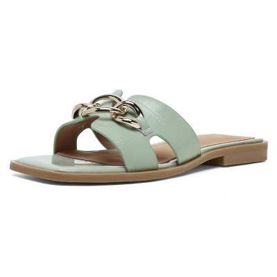 Fashion Chain Genuine Leather Flat Sandals Women Summer Casual Shoes Ladies Sandales Femmes nouveau 2021